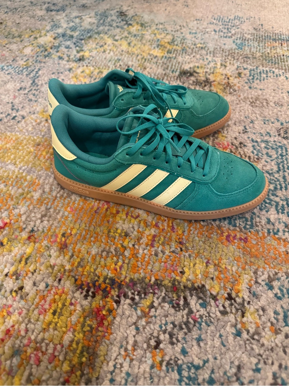 adidas Teal Suede Sneakers with Cream Stripes
